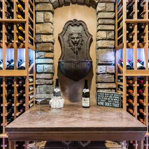 Custom wine cellar with wall fountain